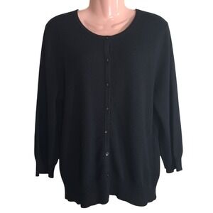 Cashmere Cache Women's Sweater Size XL Black 100%‎ 2-Ply Cashmere Button Up